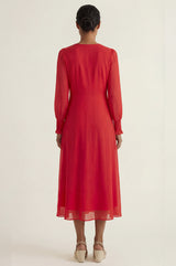 Plain V Neck Chiffon Dress | Red