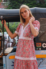 APPROVED * Enny Organic Cotton Short Sleeve Dress | Grey/Pink - Aspiga