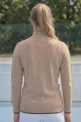 Merino Wool Overarm Stripe Quarter Zip Jumper | Taupe/Cream/Chocolate