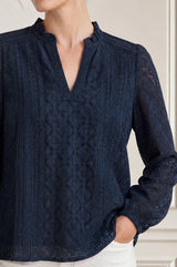 Long Sleeve Lace Blouse | Navy