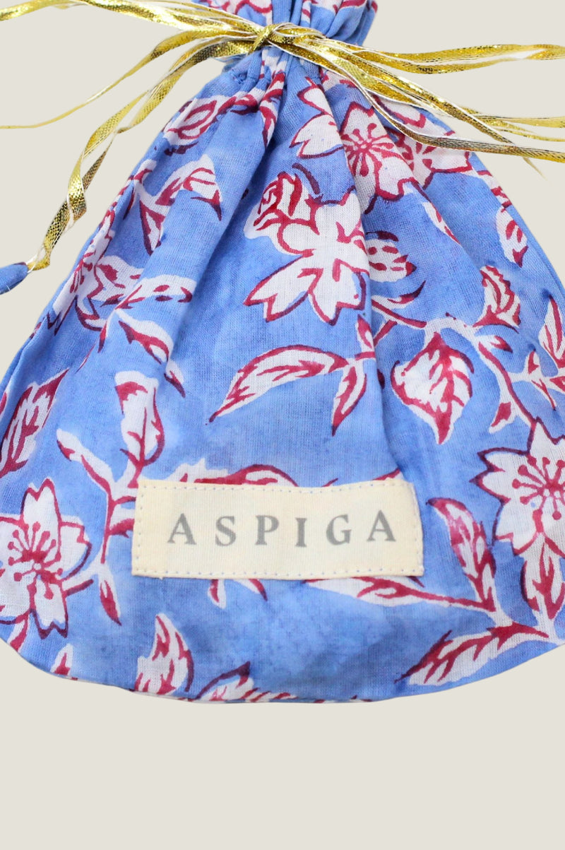 Block Print Pouch | Japanese Flower Marina Blue
