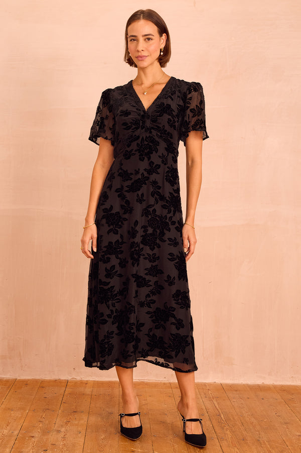 Anais Devore Dress | Black