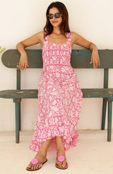 Rhianna Organic Cotton Dress | Pink/White
