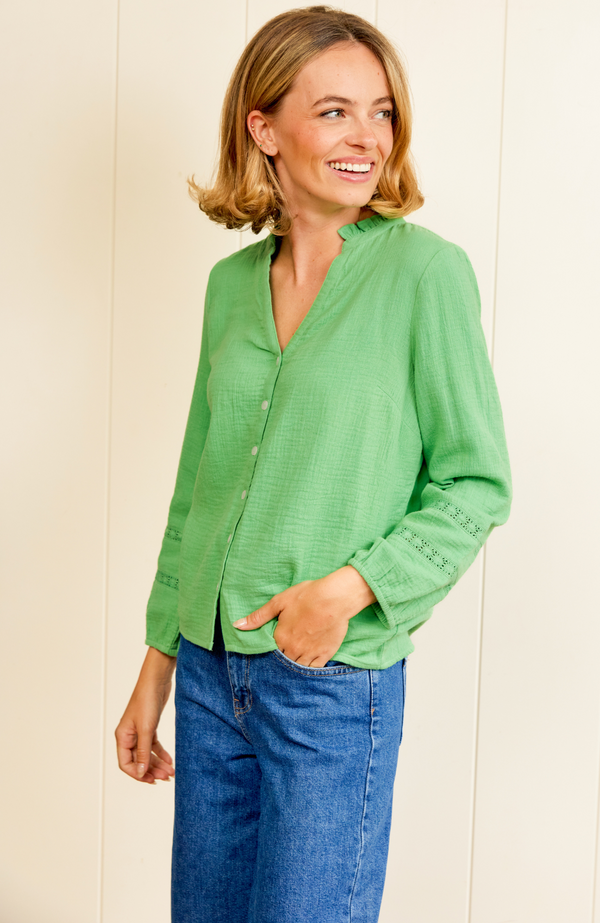 Mina Organic Cotton Cheesecloth Blouse | Green