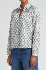 Livi Organic Cotton Blouse | Cream/Blue