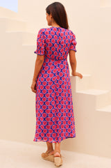 APPROVED Sally Anne Short Sleeve Dress | Blue/Pink - Aspiga