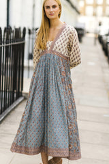 Toula Dress | Ecru/Blue