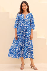 Emma Organic Cotton Dress | Cobalt/White
