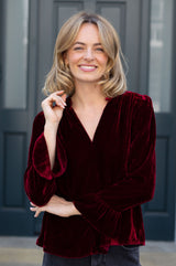Astrid Velvet V-Neck Top | Wine Red
