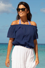 Ilana Frill Organic Cotton Gauze Top | Navy