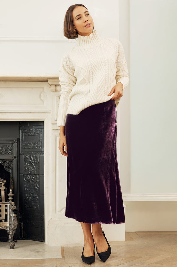 Velvet Midi Skirt | Aubergine