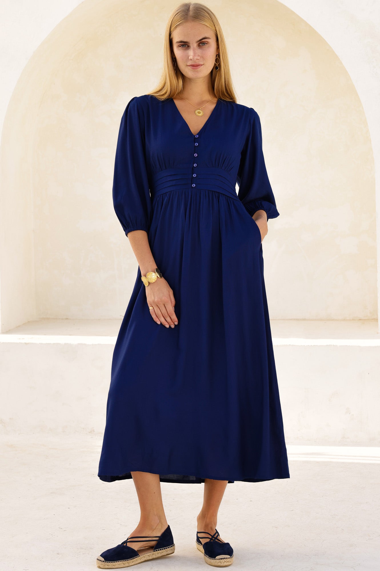 APPROVED Jyoti Rayon Dress | Navy - Aspiga