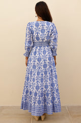 APPROVED Billie Block Print Organic Cotton Dress | White/Cobalt - Aspiga