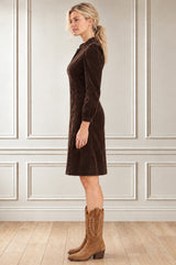 Stretch Corduroy Zip Front Short Dress | Chocolate
