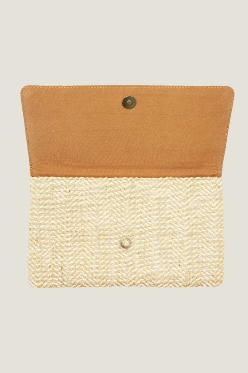 Heringbone Jute Clutch | Natural/White