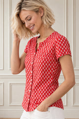 Lisbon Viscose Crinkle Blouse | Lixus Red/White