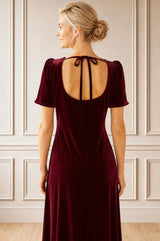 Velvet Scoop Back Dress | Wine Red