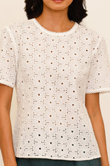 Broderie Cotton T-Shirt | Ivory - Aspiga