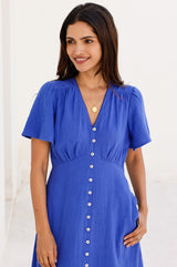 Tessa Organic Cotton Cheesecloth Dress | Cobalt - Aspiga