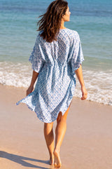 Manilla Organic Cotton Kaftan | White/Blue/ Turquoise