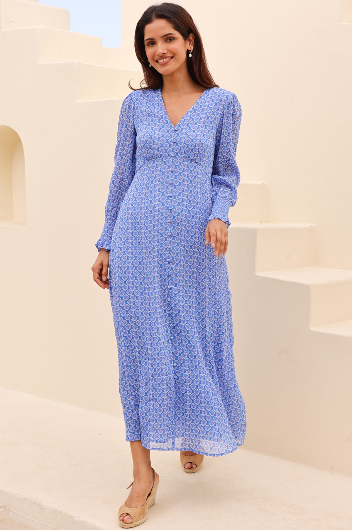 Aspiga Ladies Sustainable Long Sleeve Sally Anne Midi Summer Wedding Guest Dress