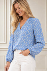 Clea Viscose Crinkle Blouse | Star Blue/White