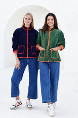 Velvet Quilted Jacket | Navy/Red