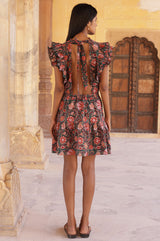 Rose Frill Mini Dress | Khaki/Orange