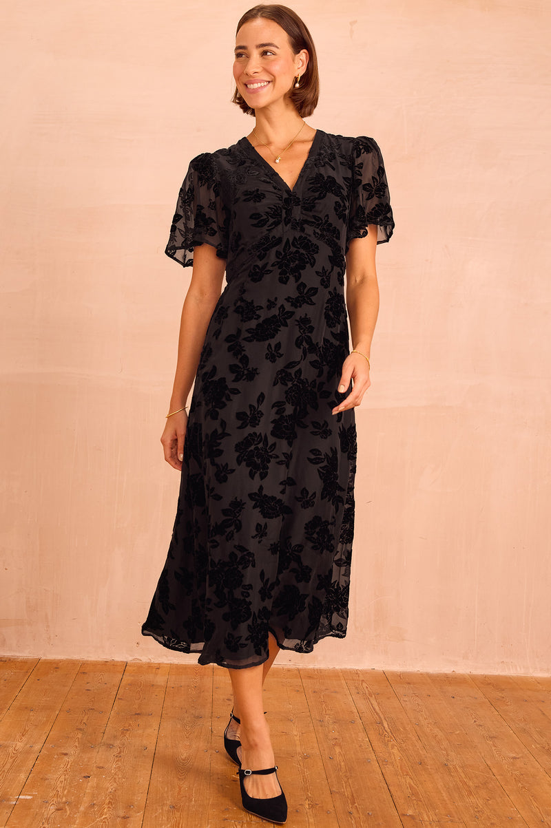 Anais Devore Dress | Black