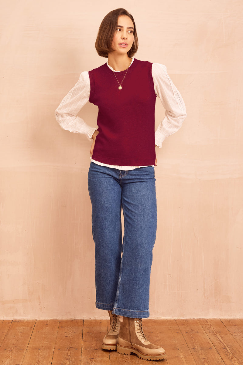 Merino Wool Knitted Short Tank | Wine
