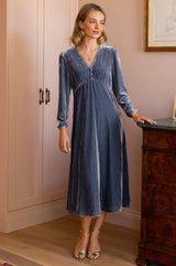 Kyrsty Velvet Dress | Grey/Blue