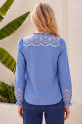 Embroidered Chambray Shirt | Blue
