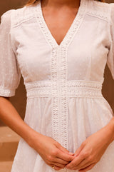 Iris Organic Cotton Dobby Dress | White - Aspiga