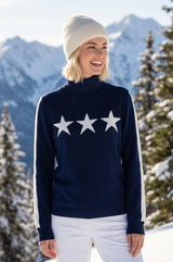 Merino Wool Star Polo Neck Jumper | Navy/Off white