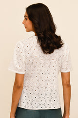 Broderie Cotton T-Shirt | Ivory - Aspiga