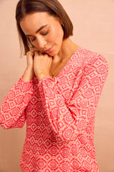 Clea Blouse | Flower Tile Orange/Pink
