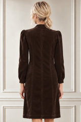 Stretch Corduroy Zip Front Short Dress | Chocolate
