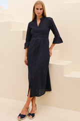 Thea Cotton Blend Lace Dress | Navy - Aspiga