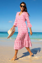 APPROVED * Hayden Organic Cotton Dress | Ikat white/Pink - Aspiga