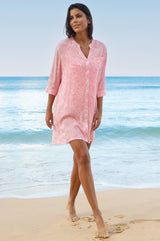 APPROVED Mila Viscose Crinkle Shirt Tunic | White/Pink - Aspiga