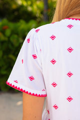 APPROVED India Embroidered Organic Cotton Dress | White/Pink - Aspiga