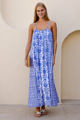 Bella Organic Cotton Block Print Sundress | White/Cobalt - Aspiga