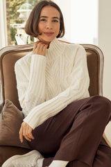 Merino Wool Cable Knit Funnel Neck Jumper | Cream