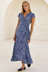 Demi EcoVero™ Wrap Dress | Circle Navy/White