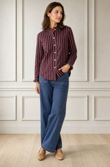 Frill Collar Stripe Blouse | Purple/Pink