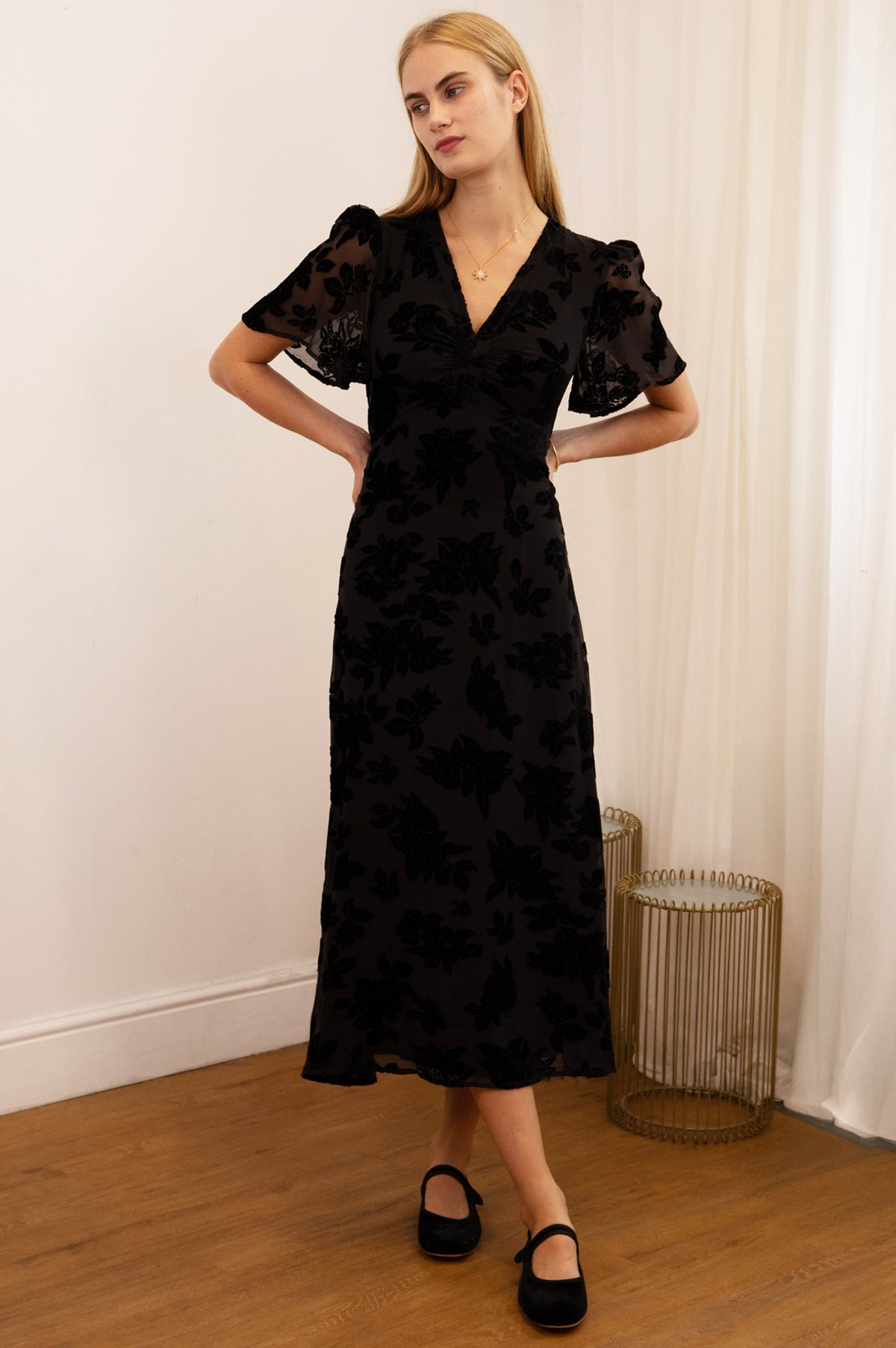 Aspiga Womens Sustainable Anais Devore Silk Black Dress Black tie Winter  Event