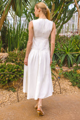 Rhia Dropped Waist Linen Blend Dress | Cream
