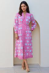 Wren Block Print Organic Cotton Dress | Pink/Cobalt - Aspiga