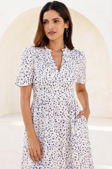 APPROVED Esha Organic Cotton Cheesecloth Dress | Ecru/Navy - Aspiga