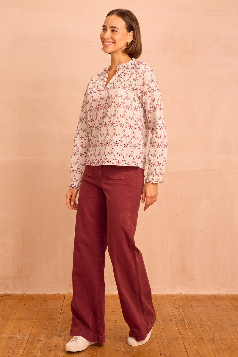 Lauren Embroidered Blouse | Cream/Mauve